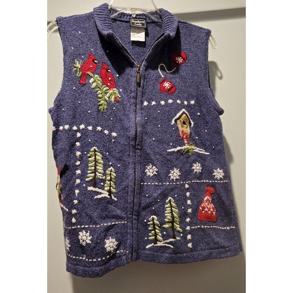 Southern Lady Winter Cardinal‎ Birdhouse Ugly Christmas Sweater Vest Small